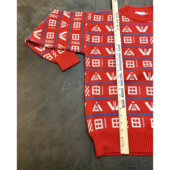 Vintage 80s 90s Repage Sweater Red Geometric Symbols Size Medium M Romania - Picture 6 of 8